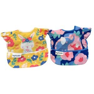 Tiny Twinkle Mess-Proof Flutter Sleeve Bib Set Bunny‎ Elephant Floral 2 Pack